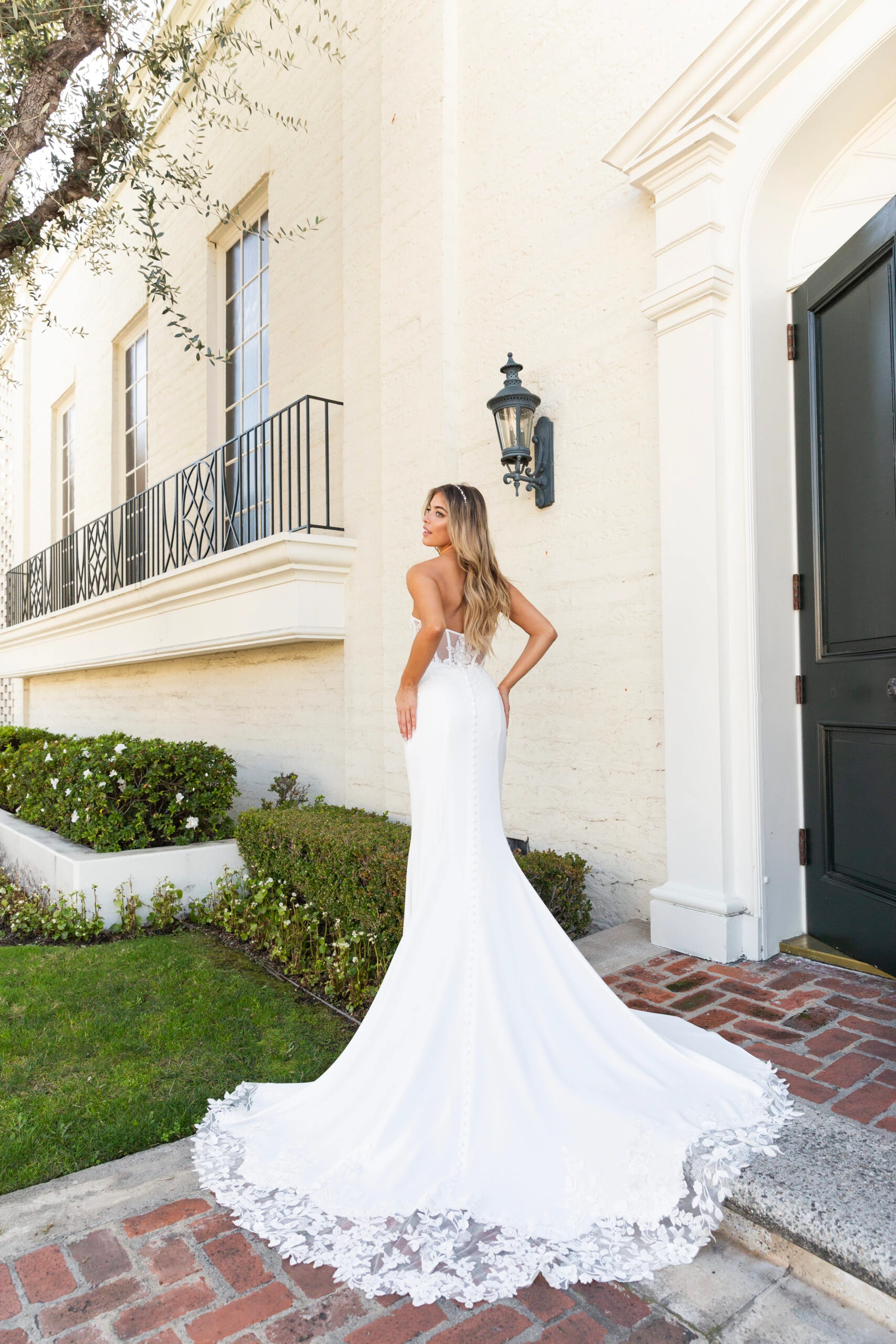 Sleek Lace Column Wedding Dress with Beaded Back Detail - Stella