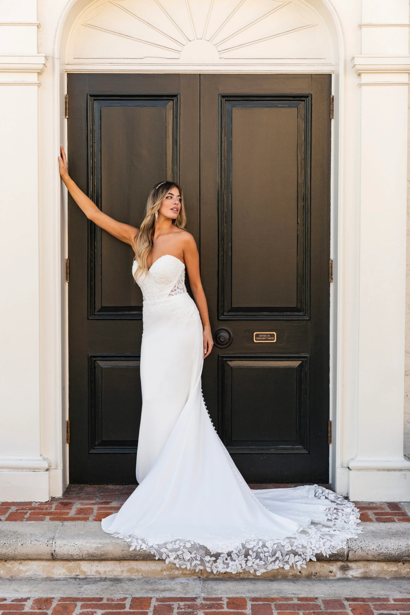 lace mermaid wedding dress with shaped train and sweetheart neckline - 7634 by Stella York