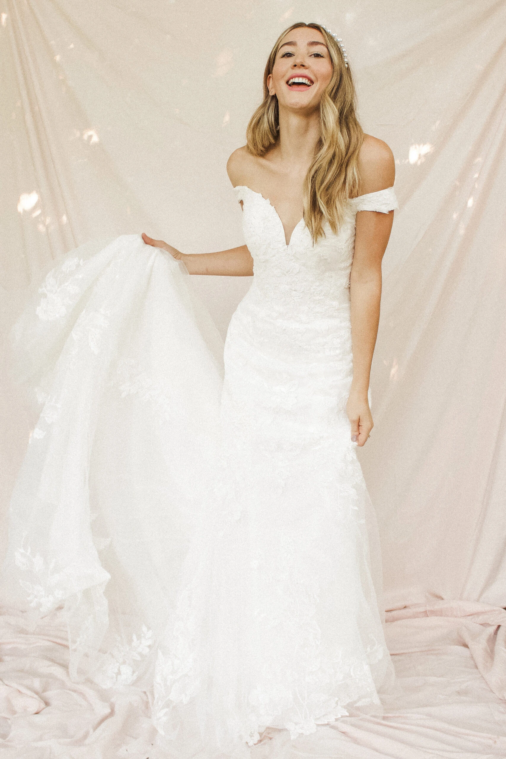 lace and tulle mermaid wedding dress with off the shoulder straps - 7272 by Stella York