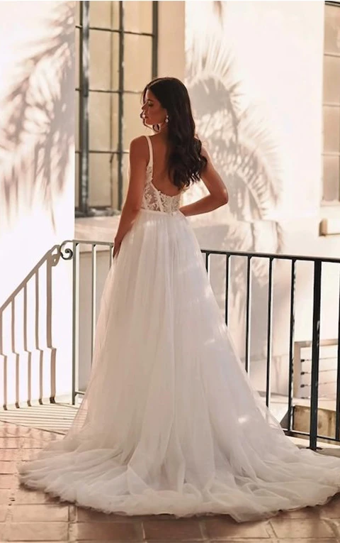 lace and tulle a-line wedding dress with open back - 7722 by Stella York