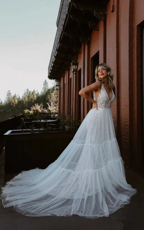 boho wedding dress with sheer overskirt - cece by All Who Wander