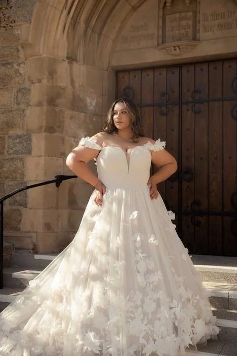 plus size ballgown wedding dress with 3D floral details - D3734+ by Essense of Australia