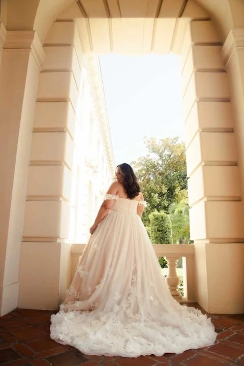 plus size a-line wedding dress with 3D floral details - D3734 by Essense of Australia
