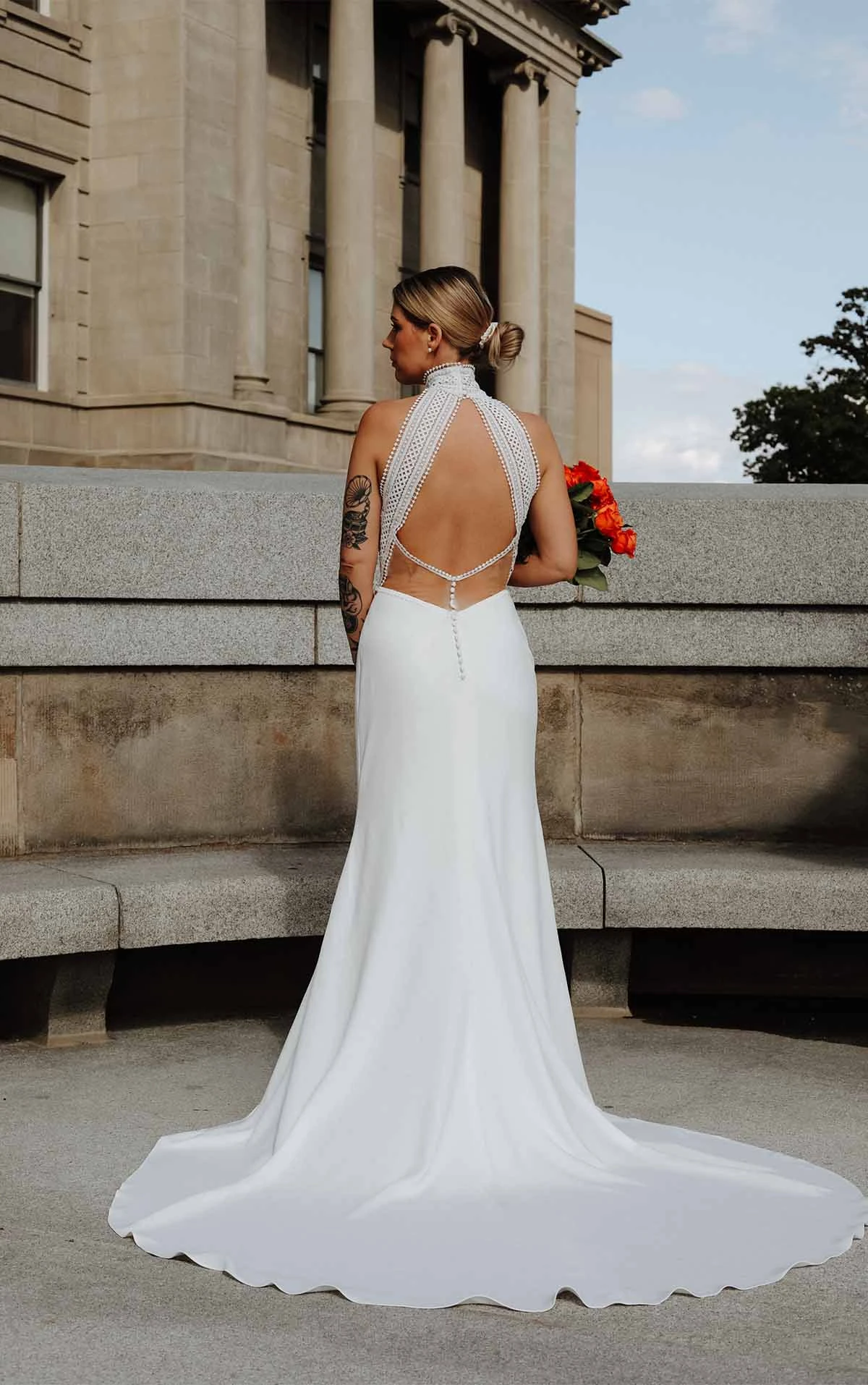 simple boho column wedding dress with open back - blane by all who wander