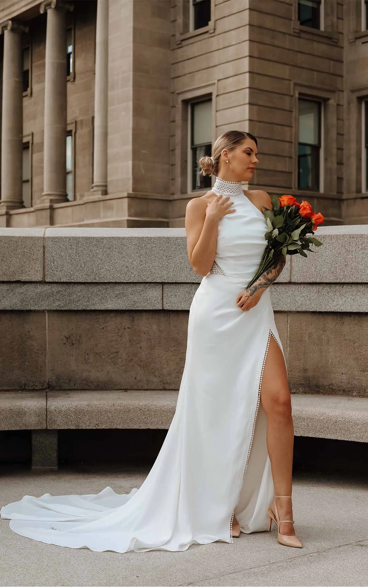 high neck halter wedding dress with open back - blane by all who wander