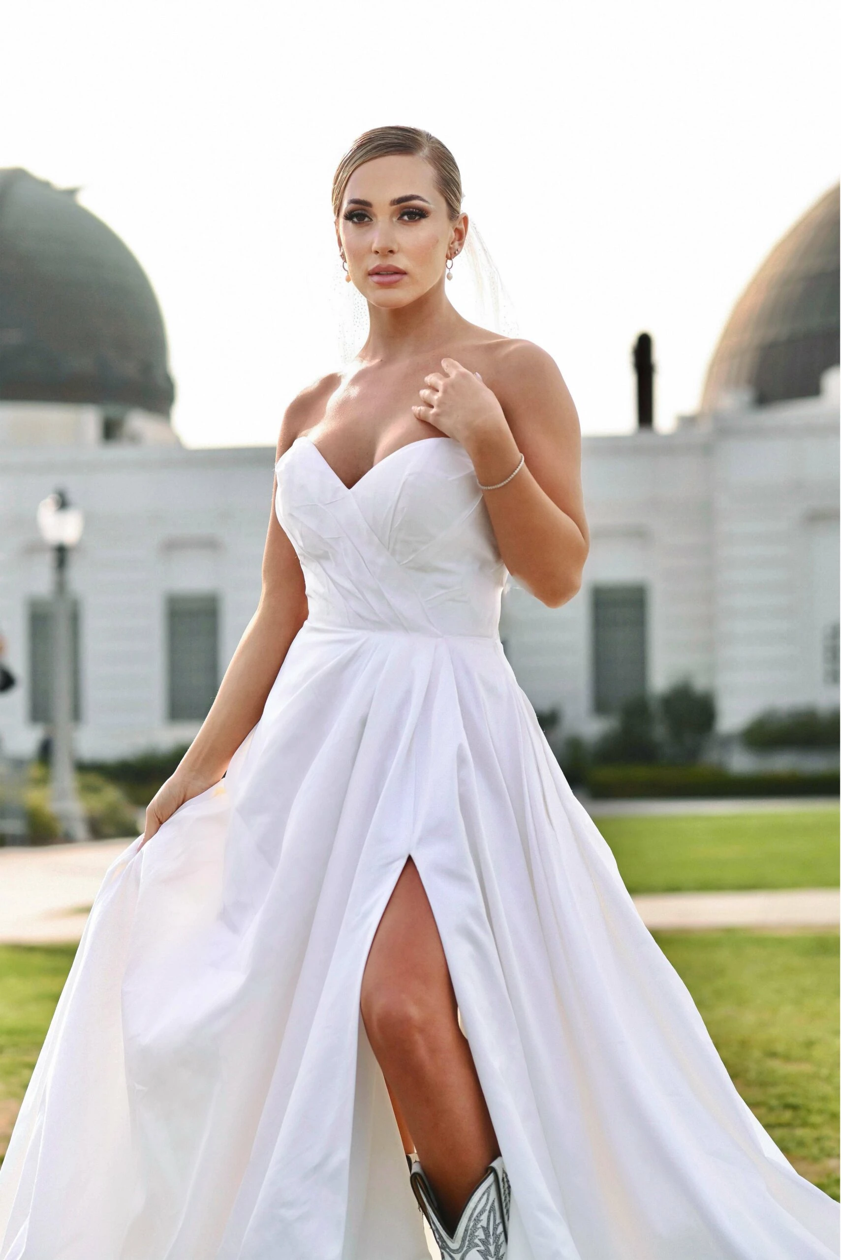 strapless a-line wedding dress with high skirt slit - 1524 by Martina Liana