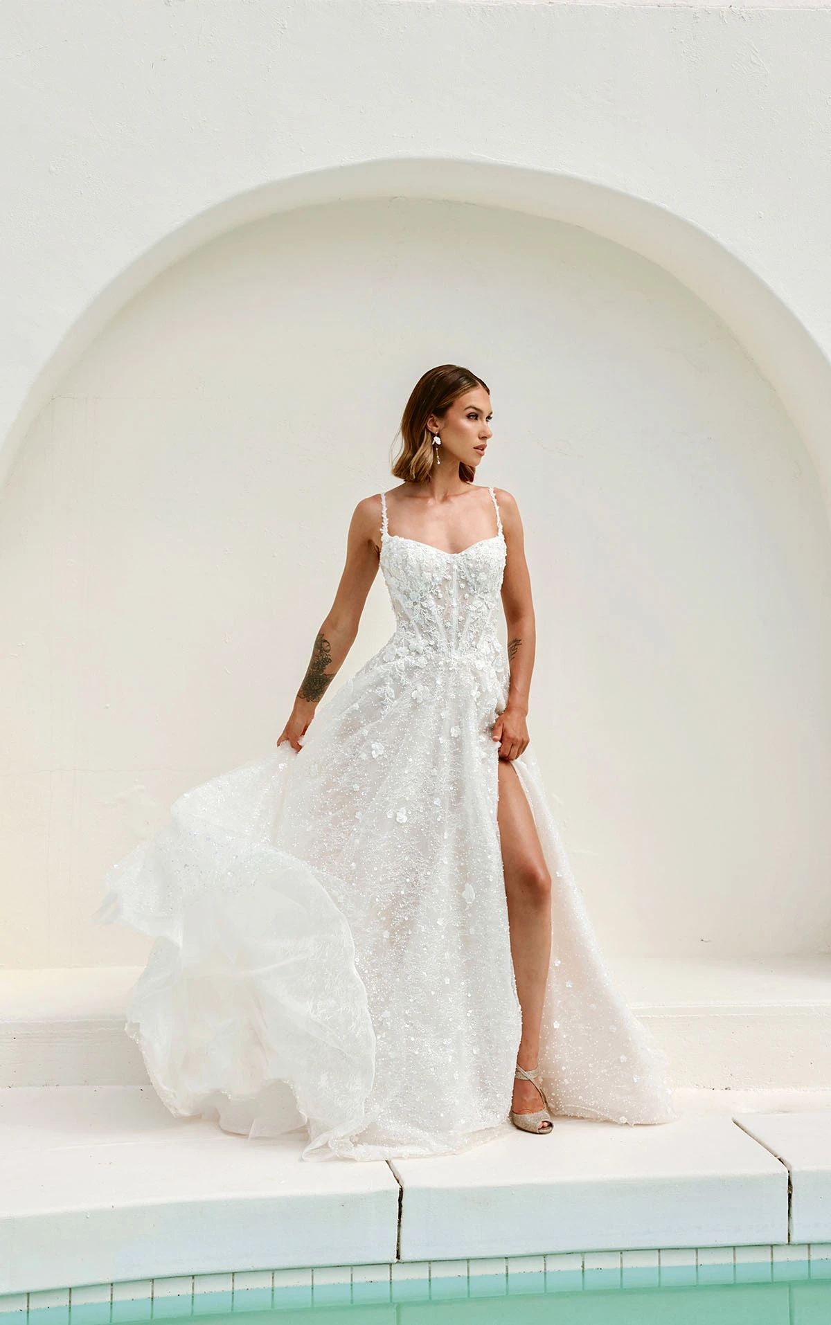 sexy a-line wedding dress with high slit and 3D lace detailing - 1831 by Martina Liana