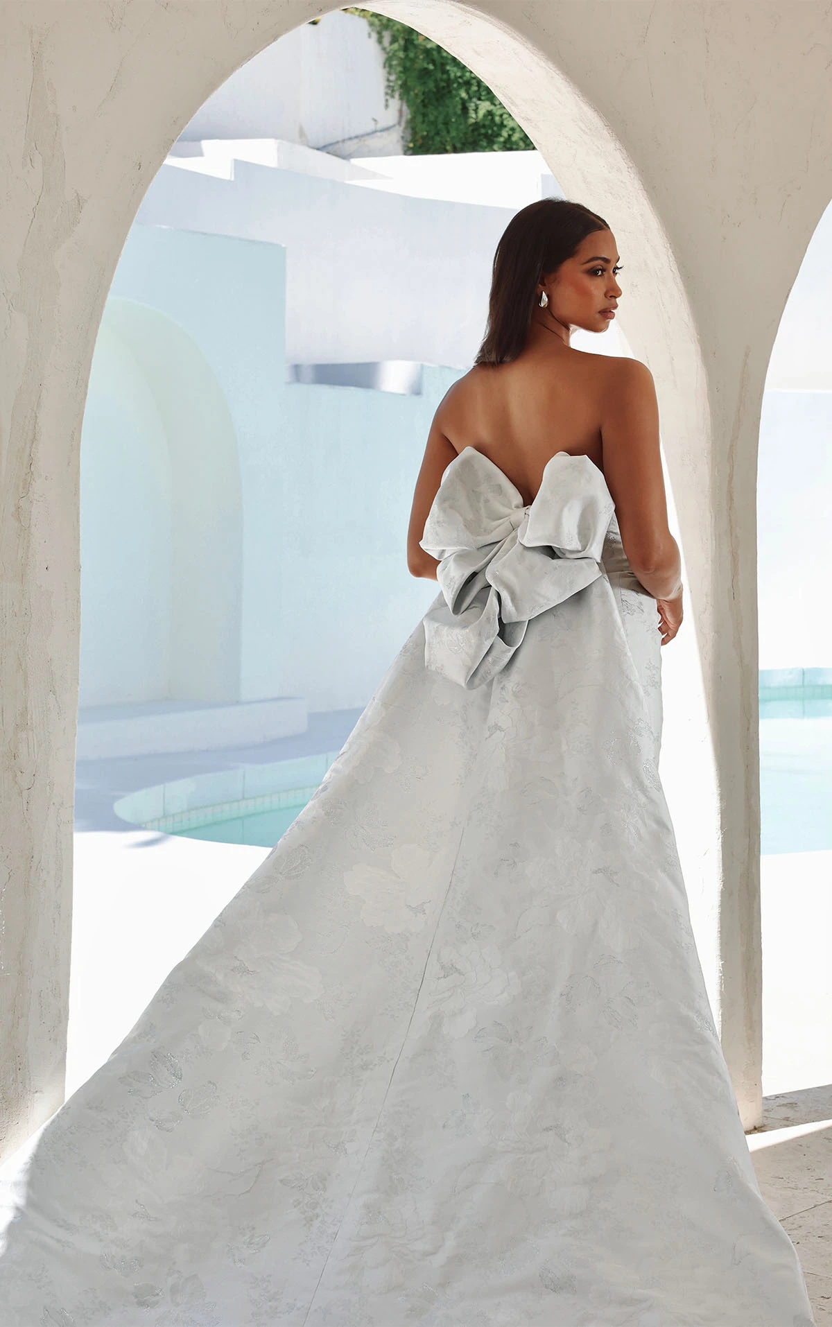 light blue fit-and-flare wedding dress with sweetheart neckline and bow - 1872 by martina liana