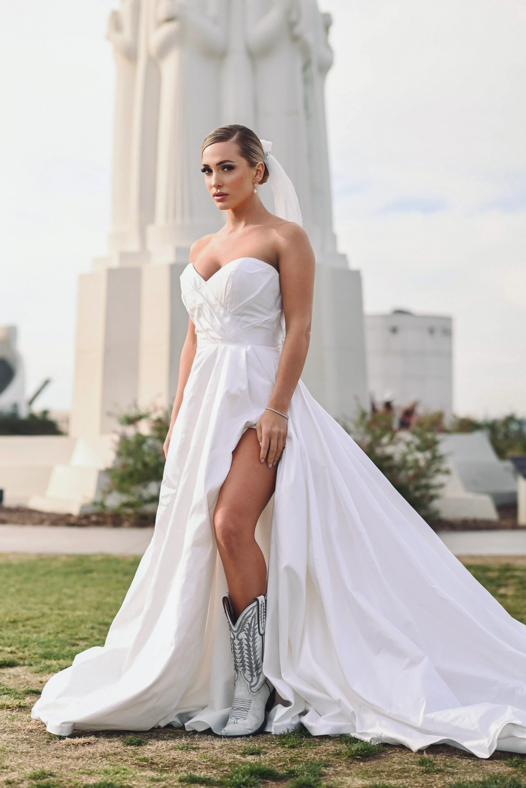 sexy a-line wedding dress with high slit - 1524 by Martina Liana