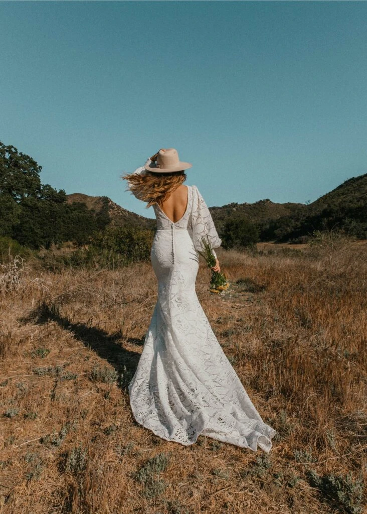 boho wedding dress with long sleeves and open back - aston by All Who Wander