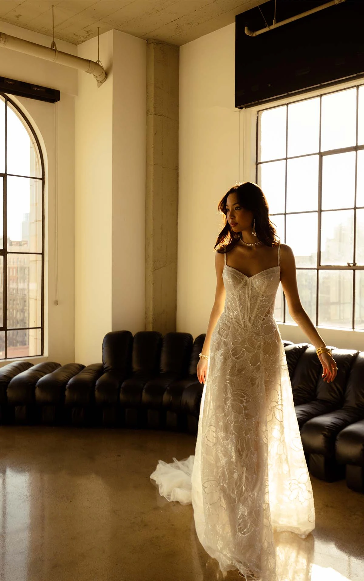 sparking a-line wedding dress with large print lace and sweetheart neckline - hattie by all who wander