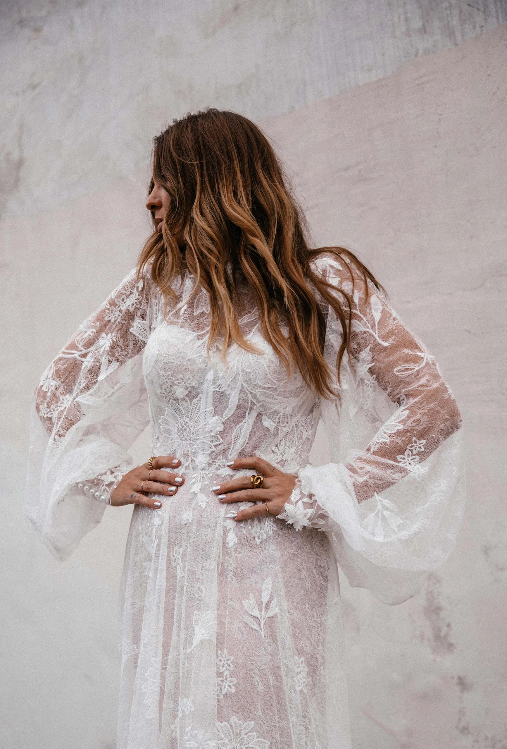 sheer long sleeve boho wedding dress - wynter by All Who Wander