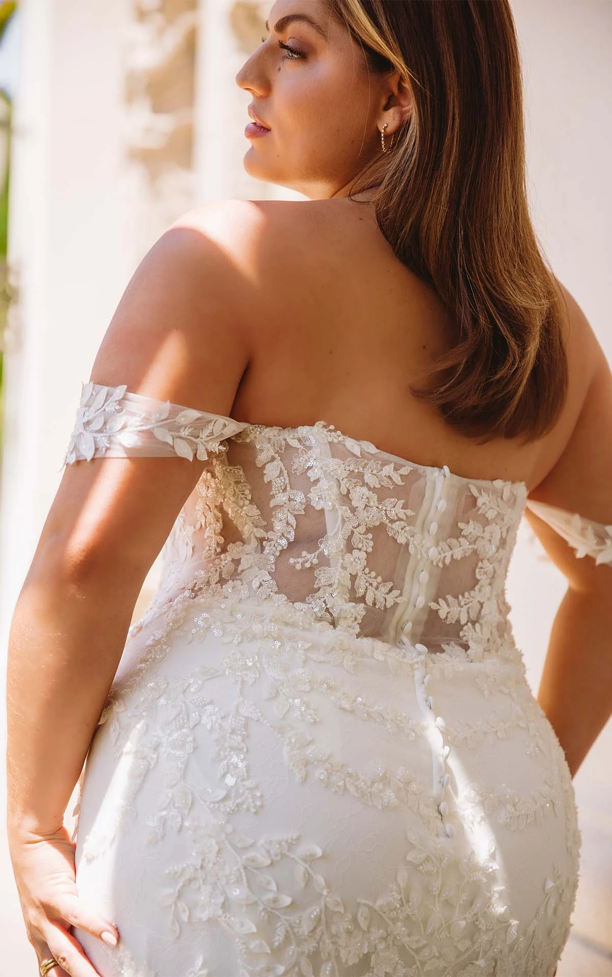 sexy floral wedding dress with sheer back and off the shoulder straps - D3992+ by Essense of Australia