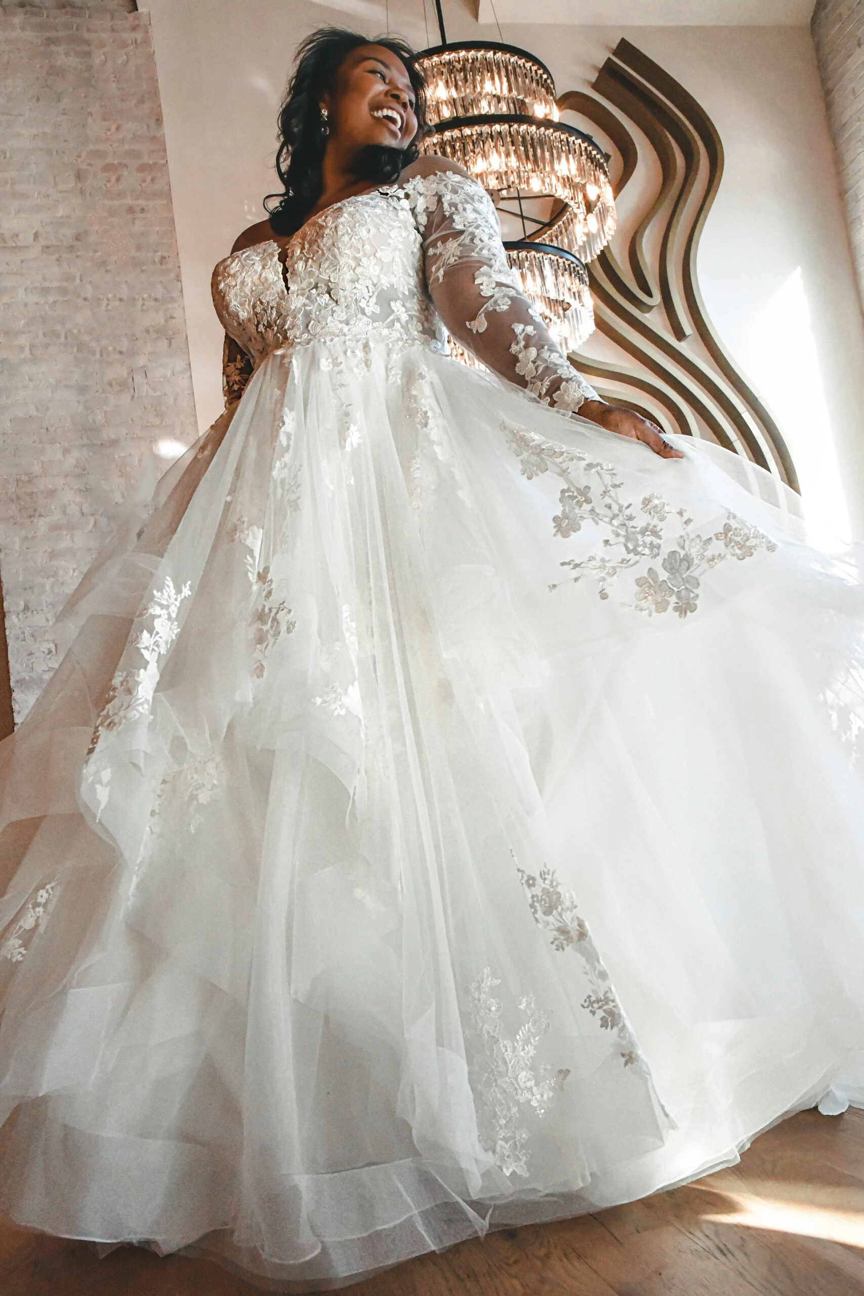 plus size lace off the shoulder ballgown wedding dress - D3274+ by Essense of Australia