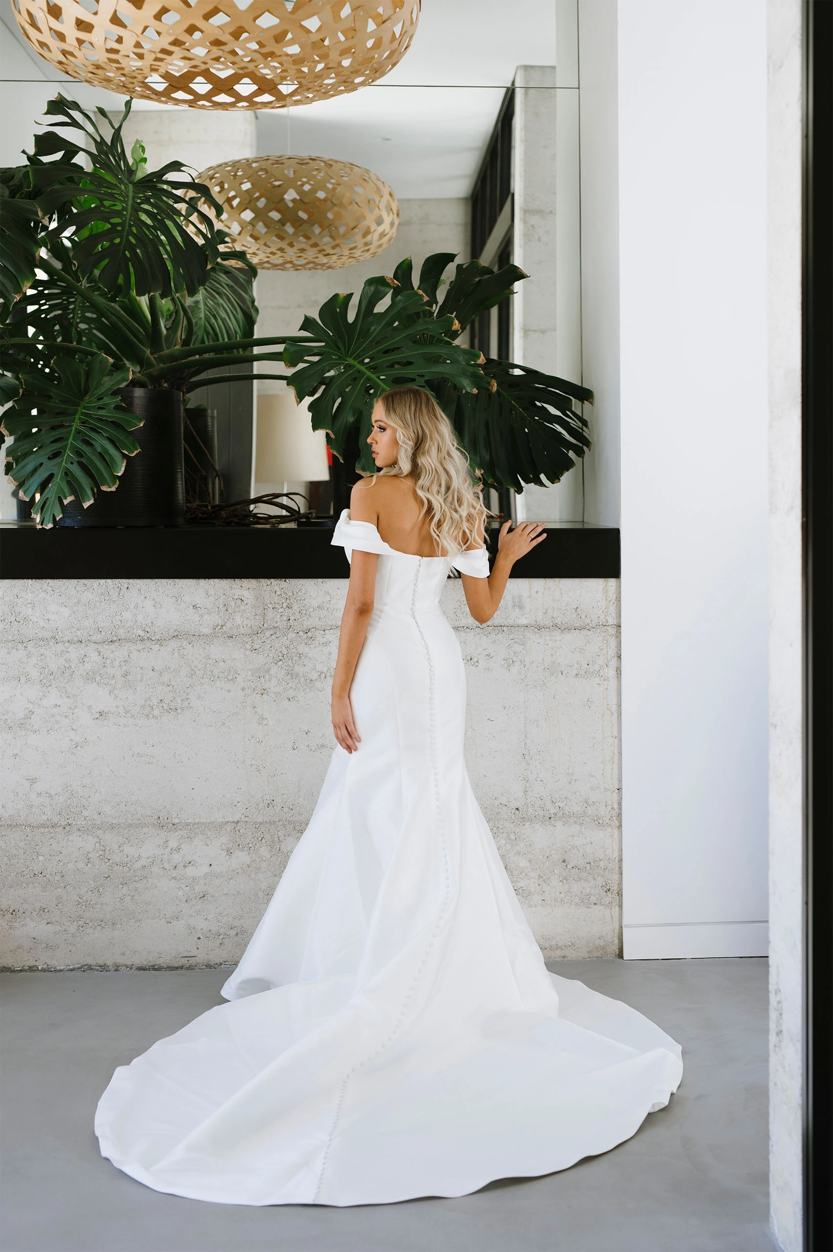 mermaid wedding dress with circle train and off the shoulder straps - 1486 by Martina Liana