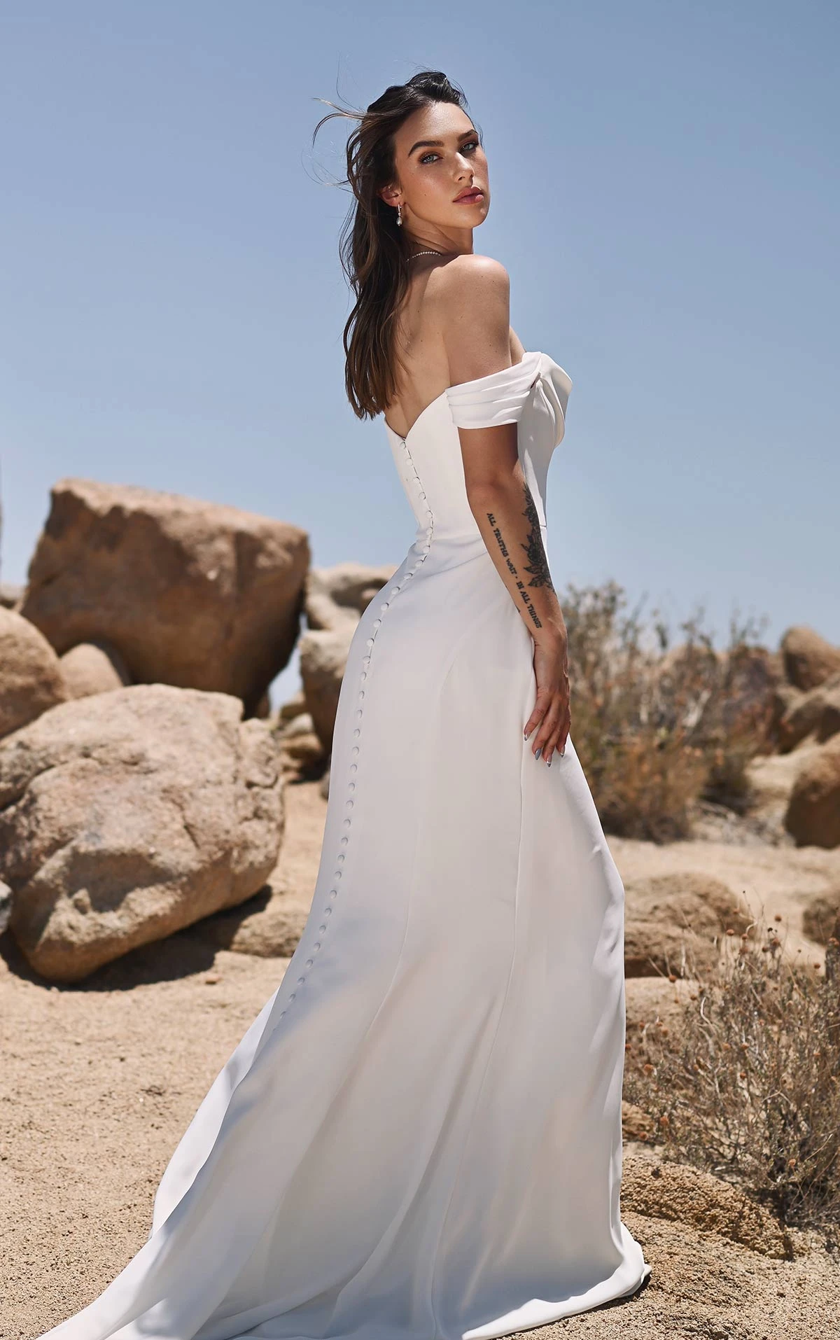 simple column wedding dress with corset bodice and train - 1566 by Martina Liana