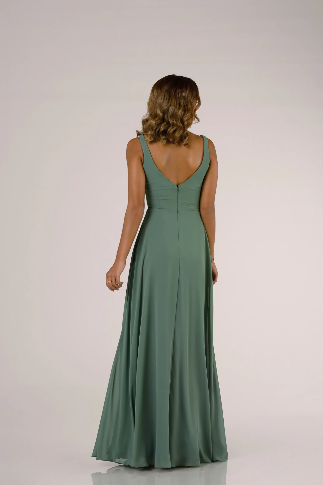 green bridesmaid dress with thick straps and front slit - 9600 by Sorella Vita