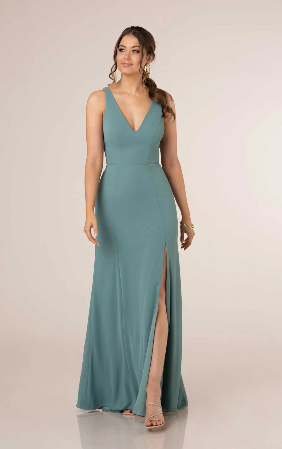teal floor length bridesmaid dress with slit - 9756 by Sorella Vita