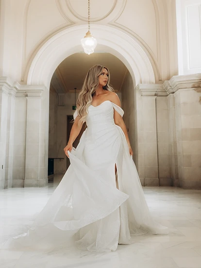 Boho Plus Size Wedding Dress with Lace and Tulle Off-the-Shoulder Sleeves