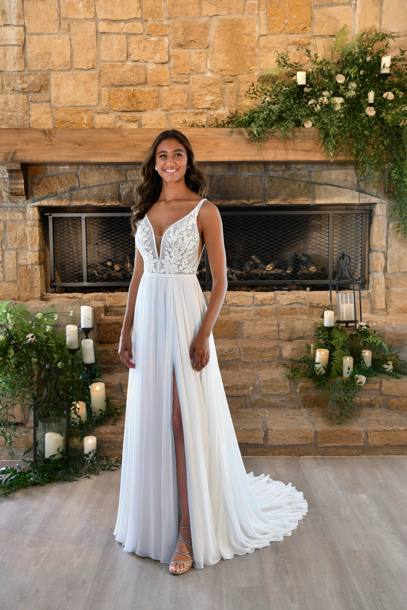 Bride wearing a beach inspired wedding dress