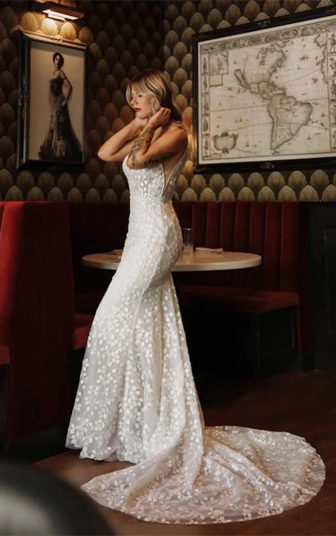sexy mermaid wedding dress with 3D lace and detachable overskirt - cece by All Who Wander
