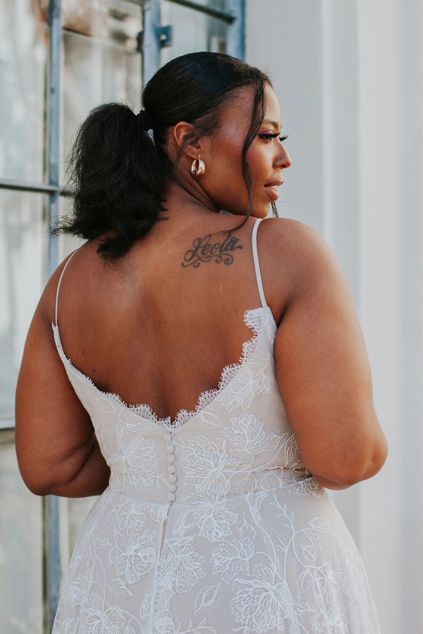plus size lace a-line wedding dress with scalloped back - luna+ by All Who Wander
