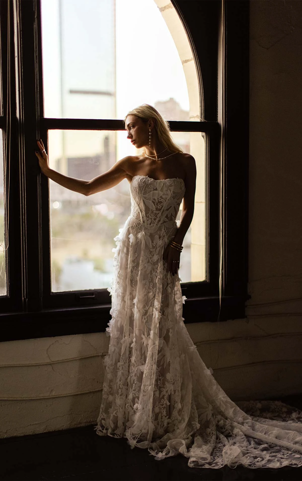 strapless wedding dress with 3D floral embellishments - maisi by all who wander