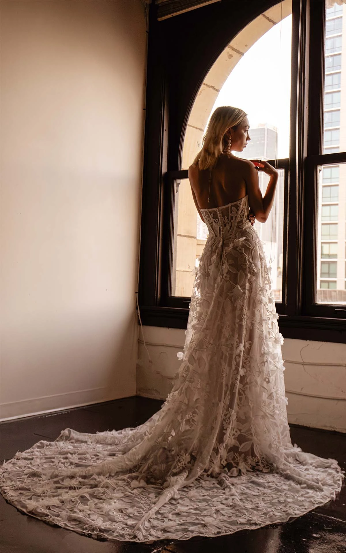 a-line wedding dress with 3D leaf inspired lace and sweetheart neckline - maisi by all who wander