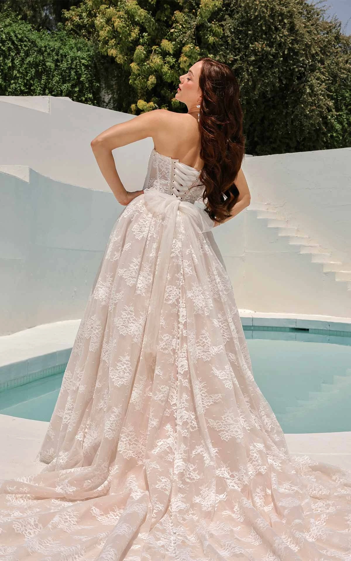 blush lace ballgown wedding dress with lace up corset back - 1847 by Martina Liana