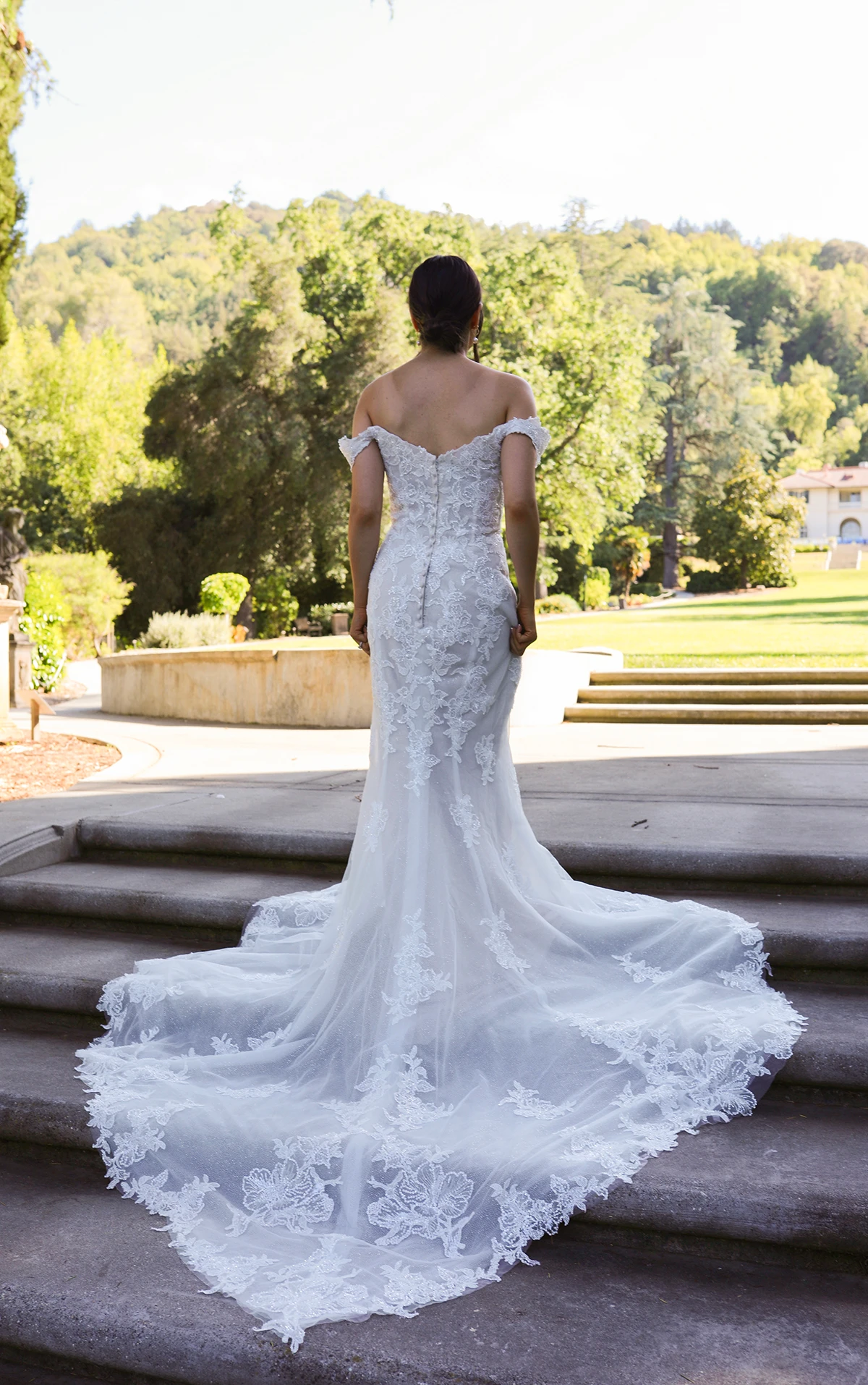 sparkling lace fit-and-flare wedding dress with shaped train - D3960 by Essense of Australia
