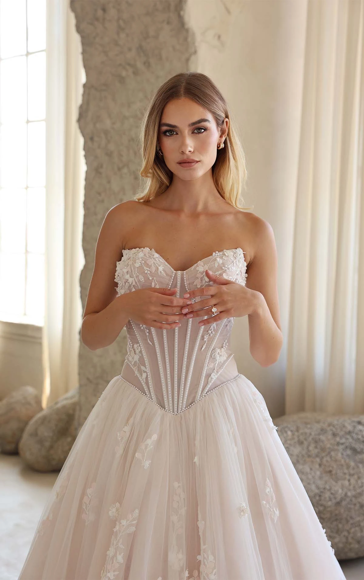 lace and tulle ballgown wedding dress with drop waist and sweetheart neckline - LE1400 by Martina Liana Luxe