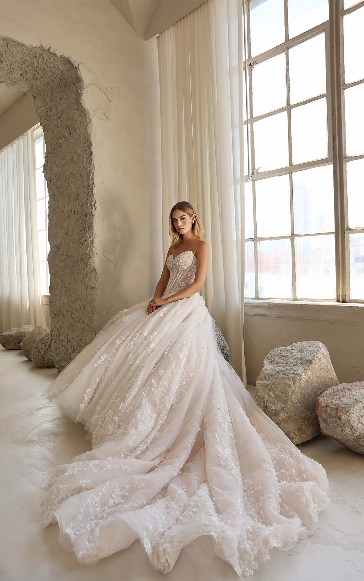 blush pink ballgown wedding dress with strapless neckline and drop waist - LE1400 by Martina Liana Luxe