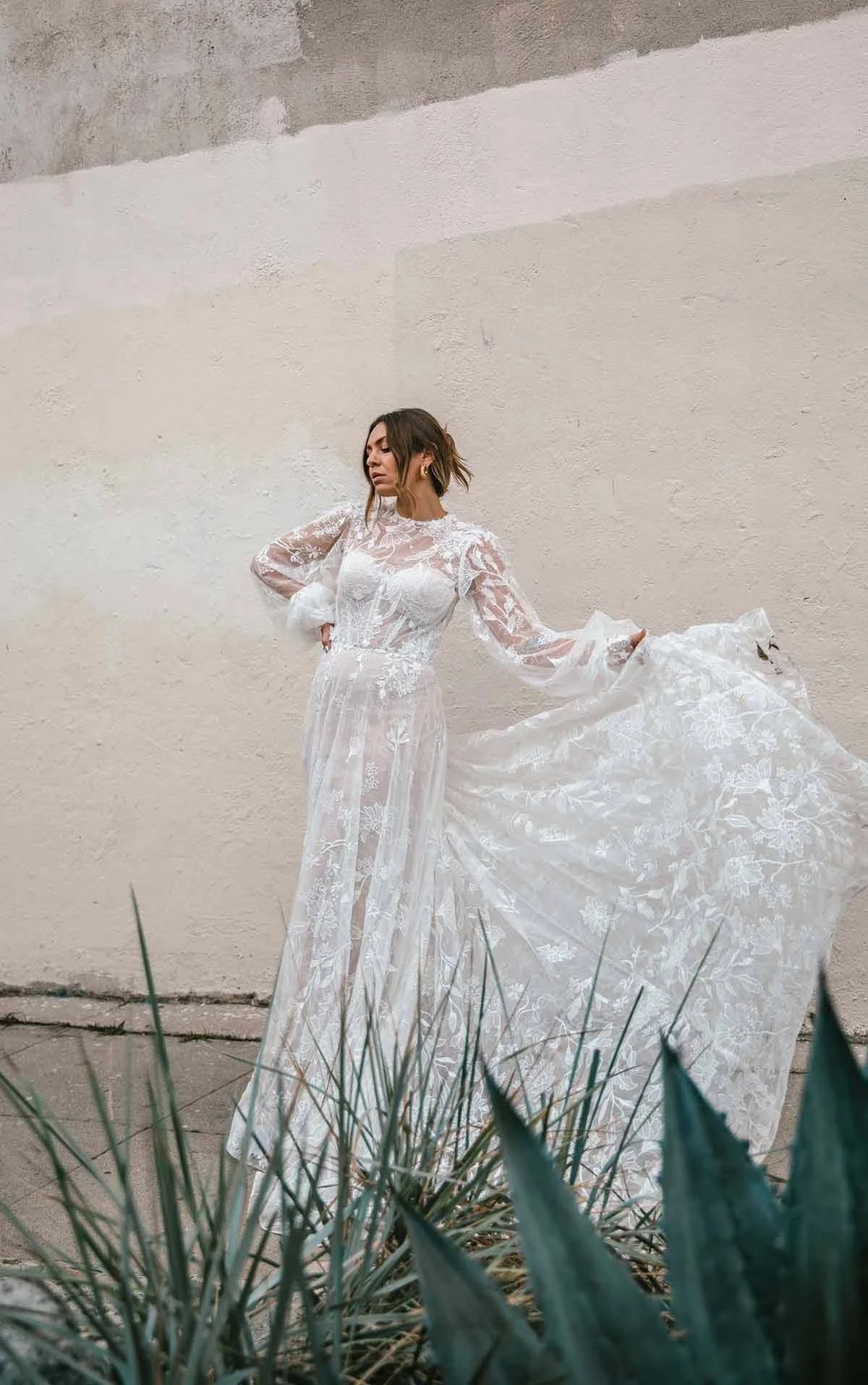 vintage inspired lace a-line wedding dress with long sleeves - wynter by All Who Wander