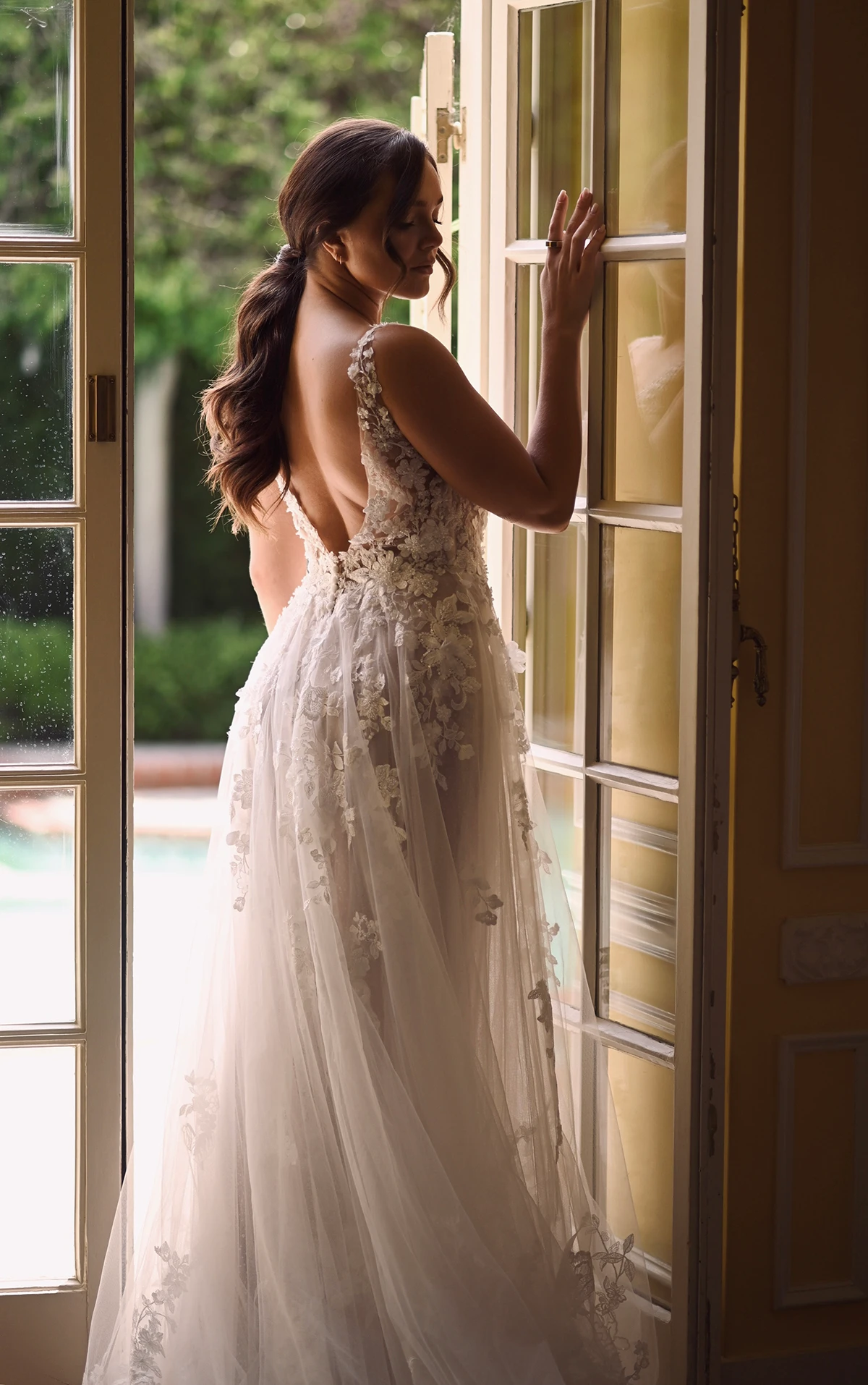 low back a-line wedding dress with tulle skirt - 1696 by Martina Liana