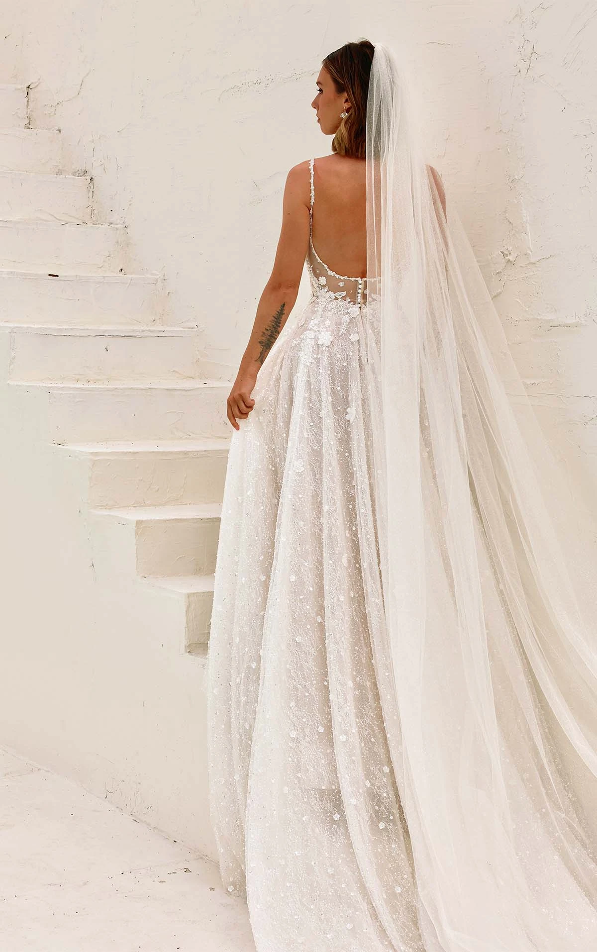 open back a-line wedding dress with sparkling lace - 1831 by Martina Liana