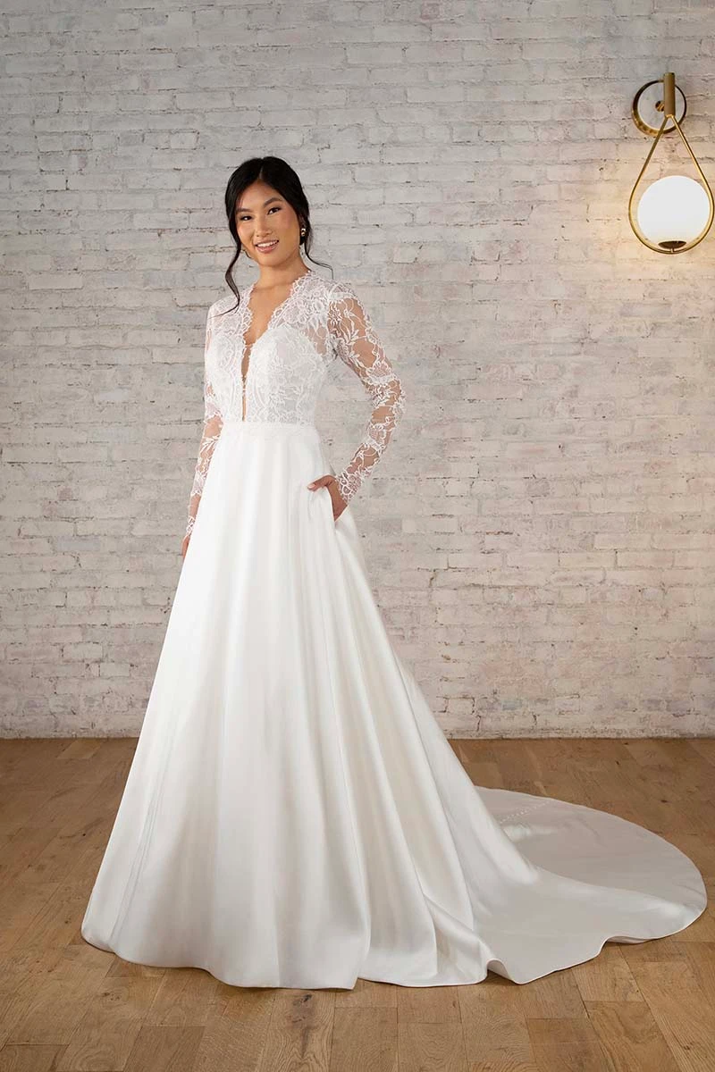 lace a-line wedding dress with pockets and long sleeves - 7820 by Stella York