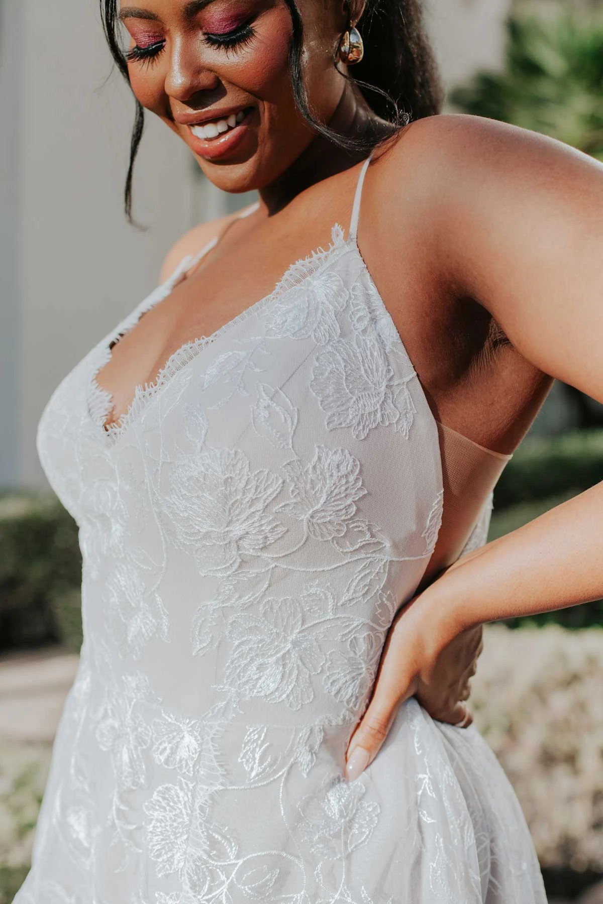 detail shot of plus size lace wedding dress - luna+ by All Who Wander