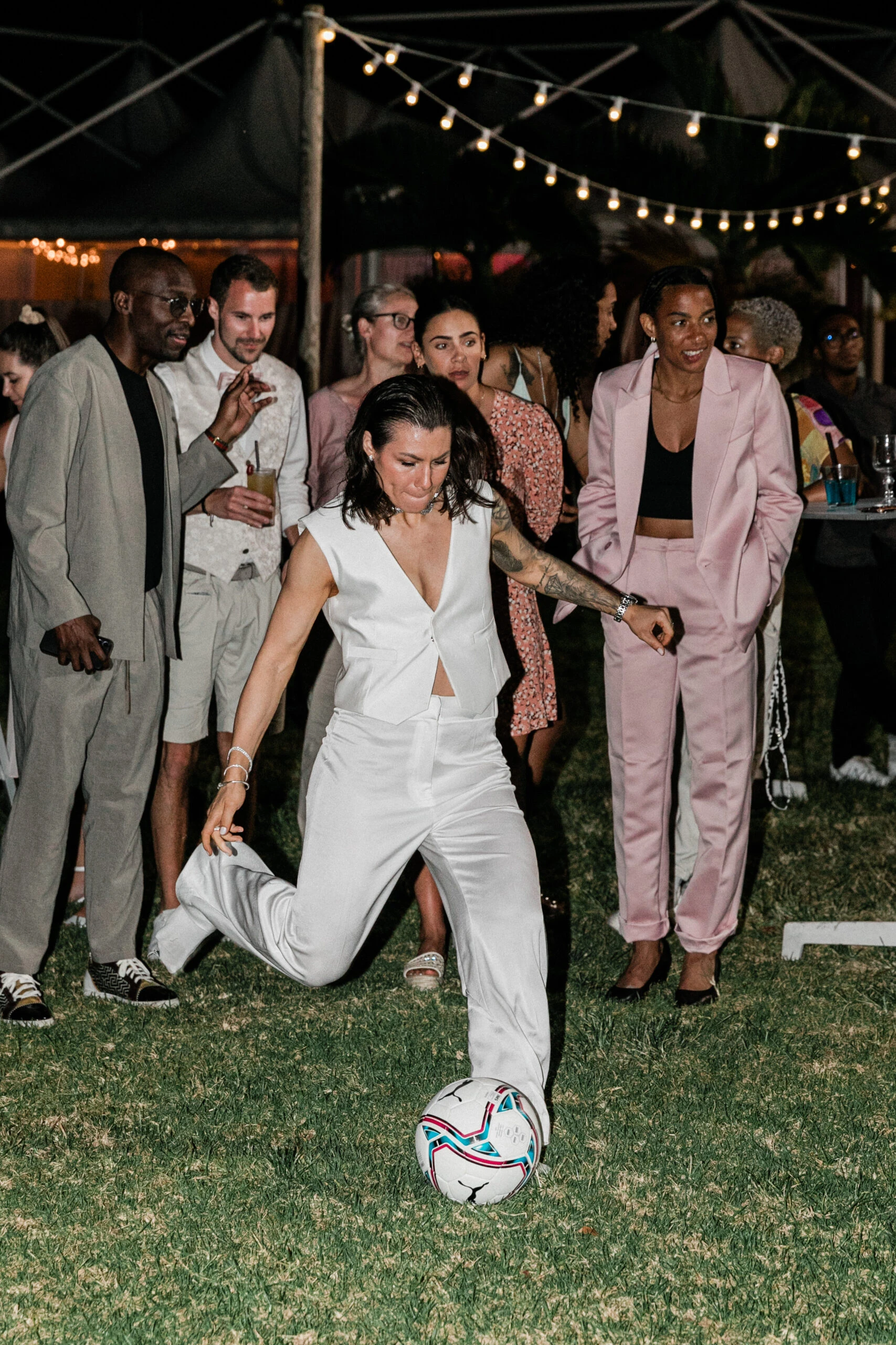 true bride ramona playing soccer at her wedding 