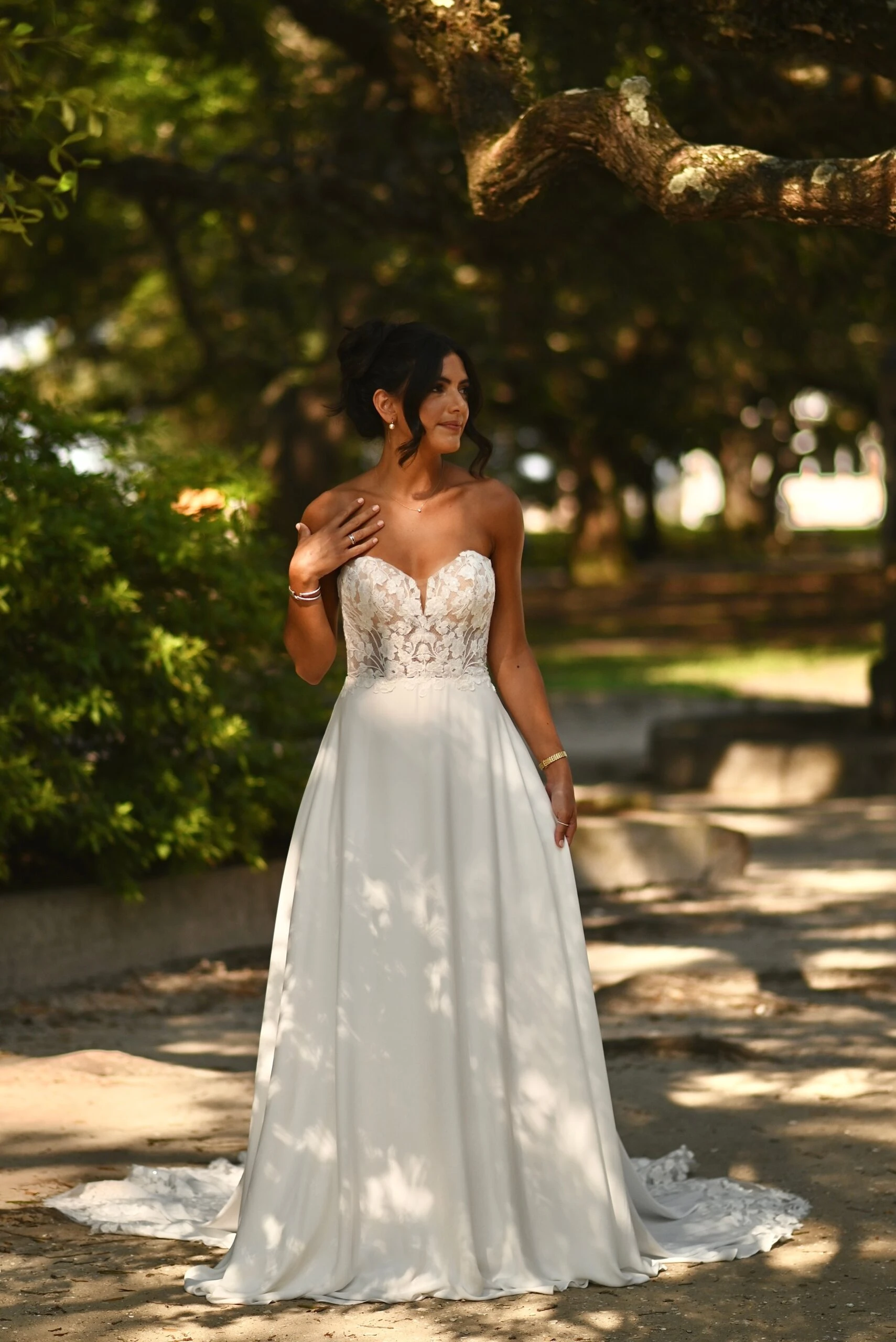 a-line wedding dress with floral lace bodice - D3862 by Essense of Australia