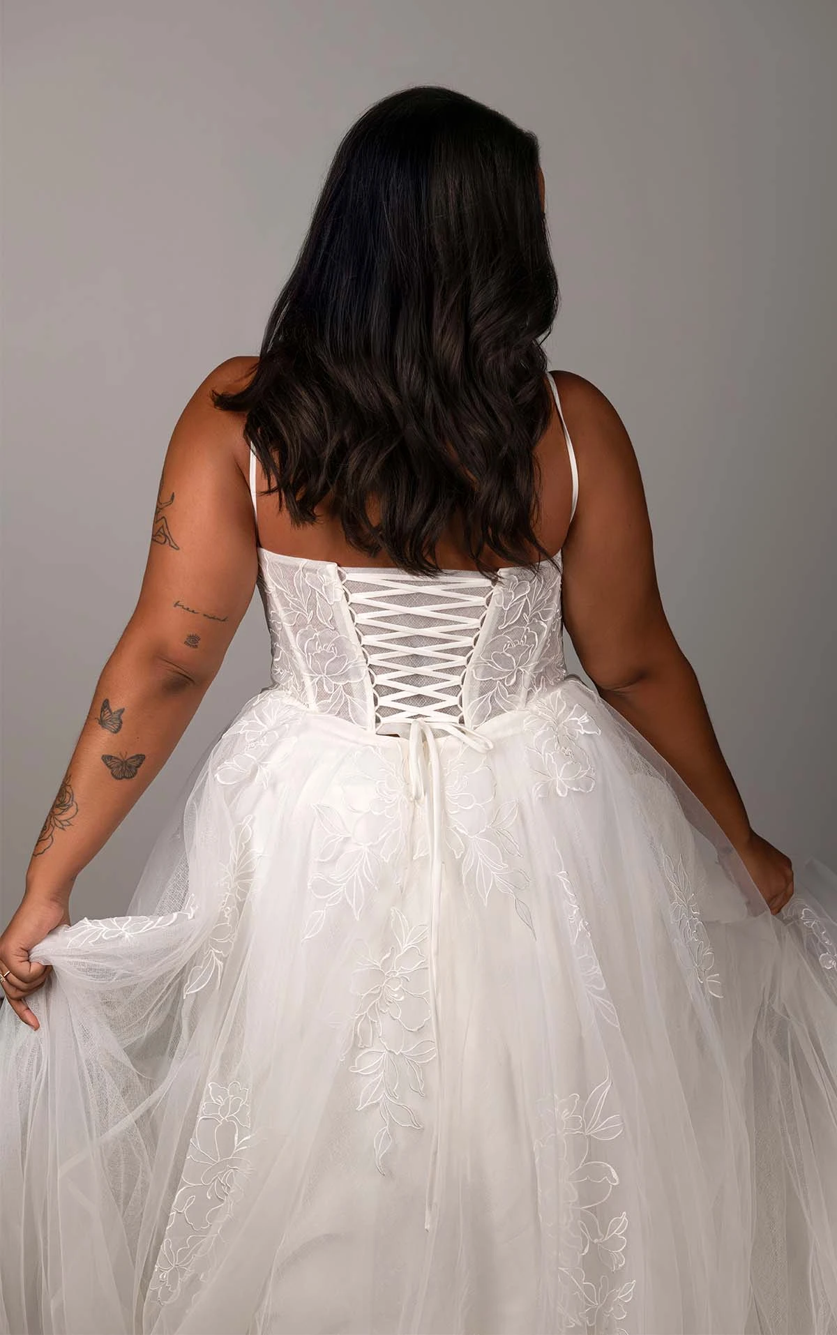 plus size lace a-line wedding dress with lace up corset back and spaghetti straps - SY8114+ by Stella York