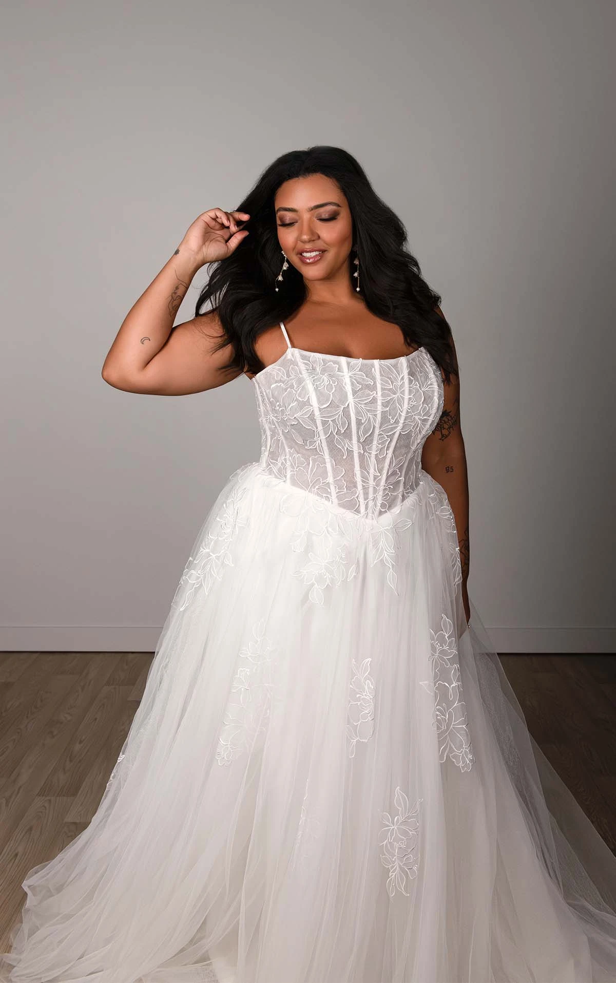 plus size boho wedding dress with spaghetti straps and drop waist - SY8114+ by Stella York
