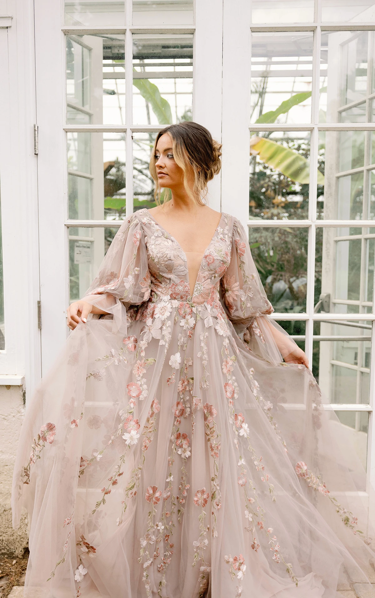 colored boho wedding dress with long sleeves - saylor Bali by All Who Wander