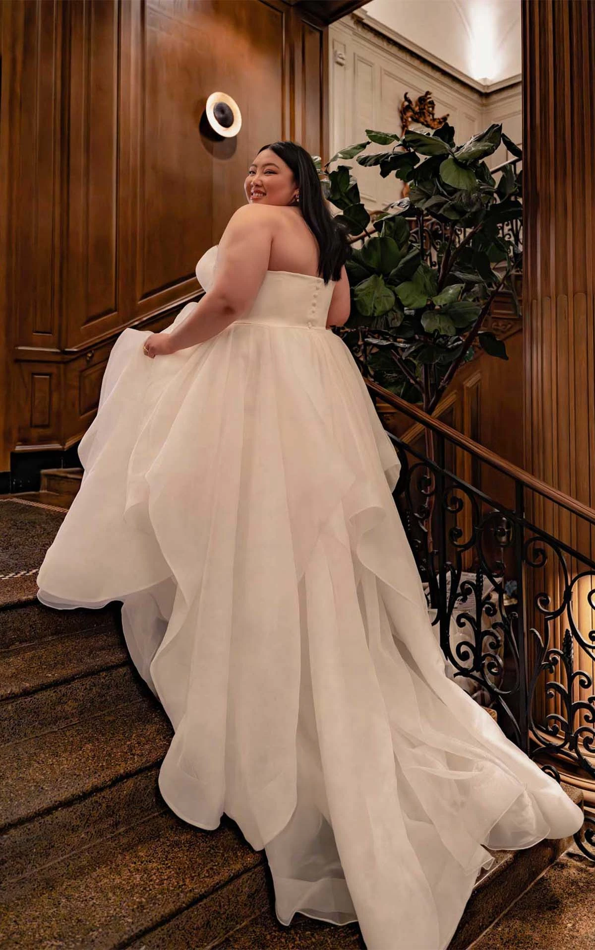 plus size ballgown wedding dress with layered skirt and detachable bow belt - 7729+ by Stella York