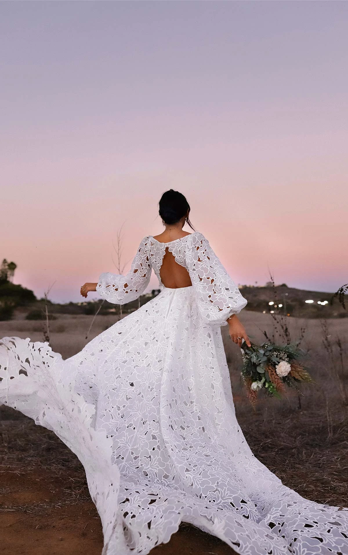 open back lace a-line wedding dress with train and long sleeves - adele by All Who Wander