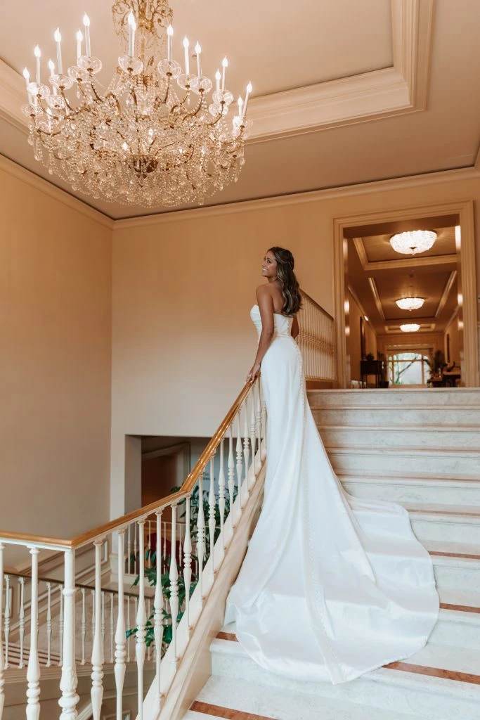sleek simple mermaid wedding dress with long train - D3705 by Essense of Australia