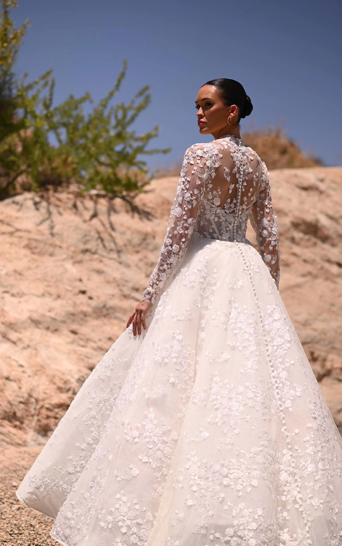 lace long sleeve wedding dress with high neck - 1517 by Martina Liana