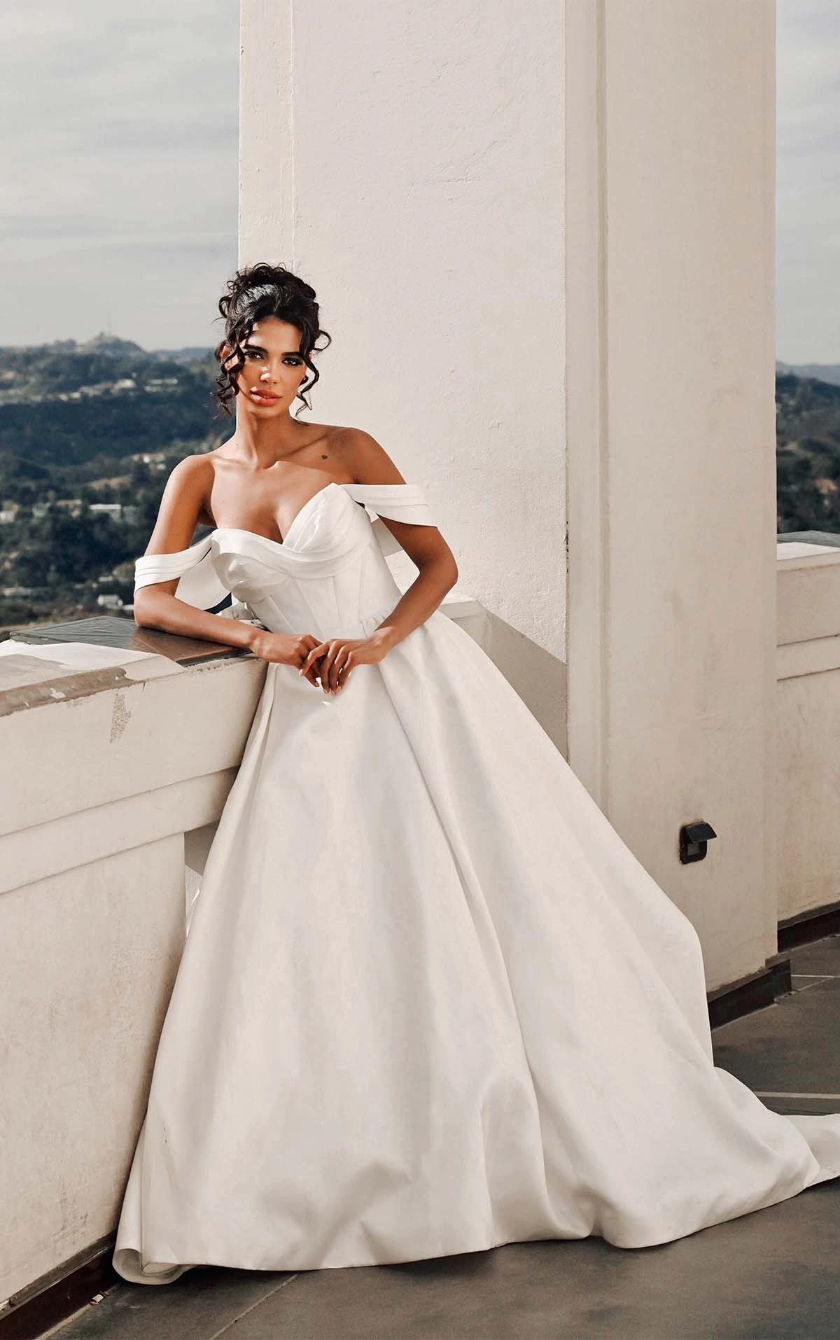 modern off the shoulder ballgown with full train - 1607 by Martina Liana