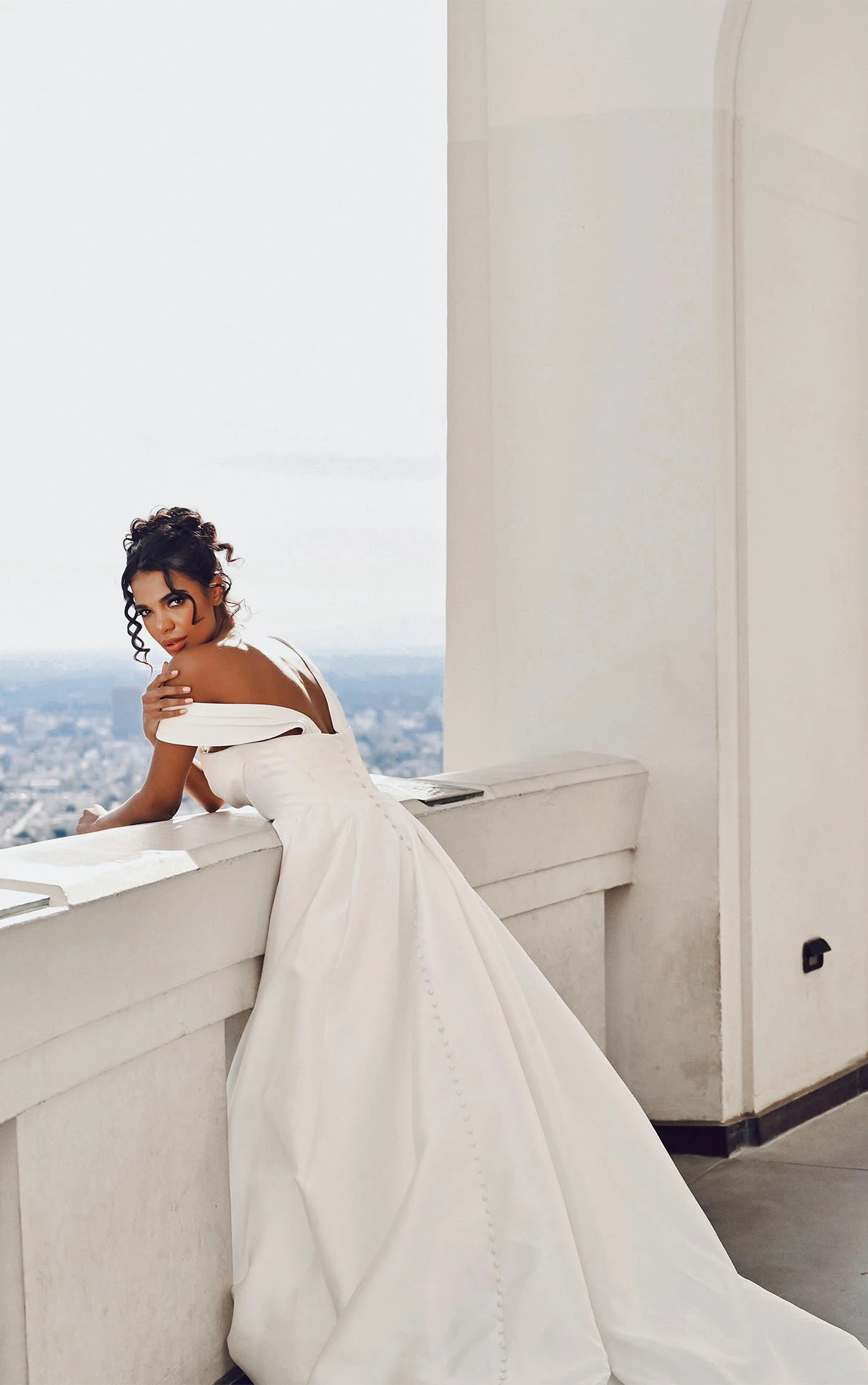 simple open back ballgown wedding dress with off the shoulder straps - 1607 by Martina Liana