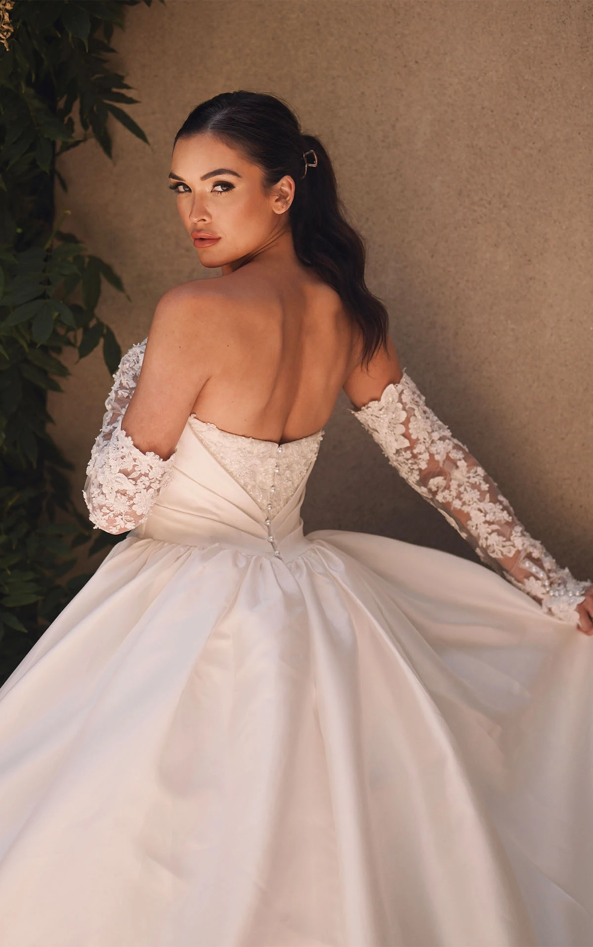 simple strapless ballgown wedding dress with detachable lace sleeves - 1701 by Martina Liana