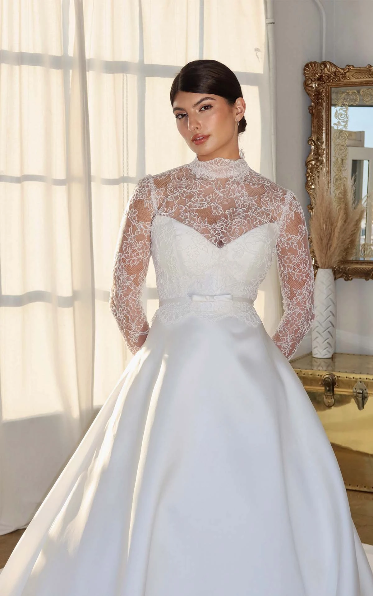 simple modest wedding dress with high neck and long sleeves - 1809 by Martina Liana
